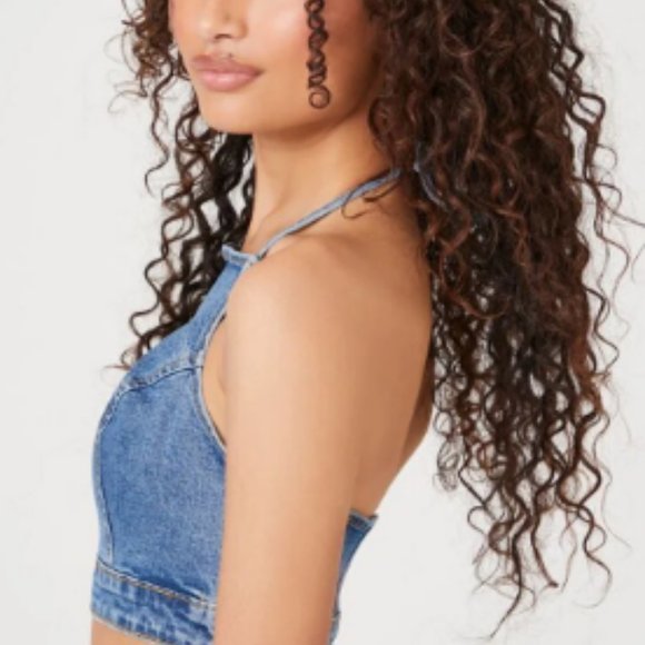 NWT Denim Halter Crop Top Size Small - Picture 3 of 3